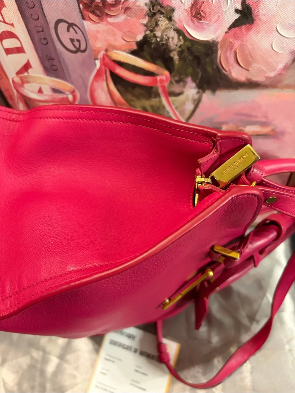 Yves Saint Laurent Pink Calfskin Leather Cabas ChYc Crossbody Bag - Picture 5 of 10